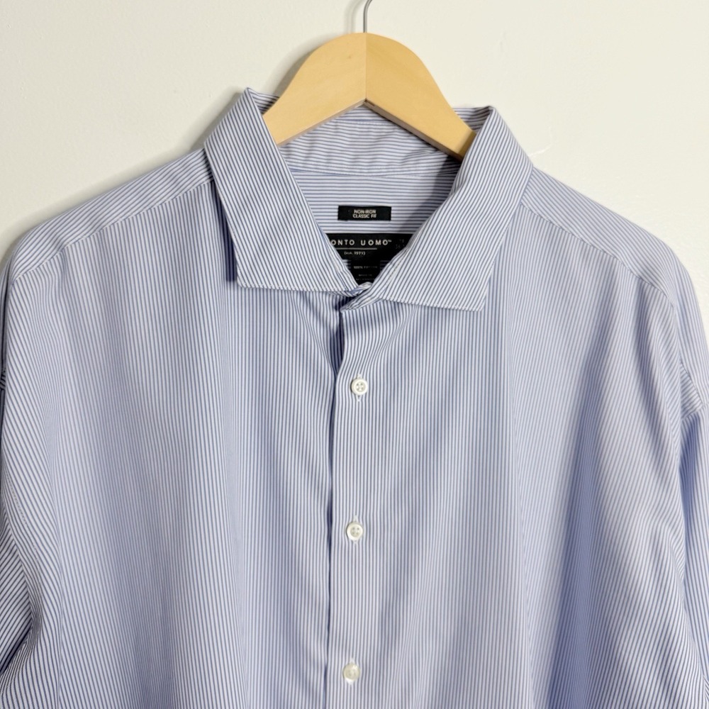 Pronto Uomo Classic Fit 19 36/37 Tall Striped Blue‎ White Shirt Workwear Preppy